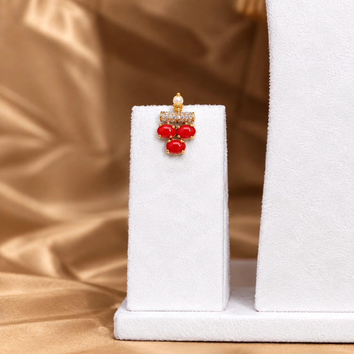 Coral AD Pearl Necklace Set