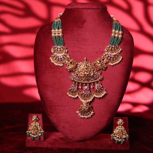 Kemp Ruby and Green Bead Temple Jewelry Set