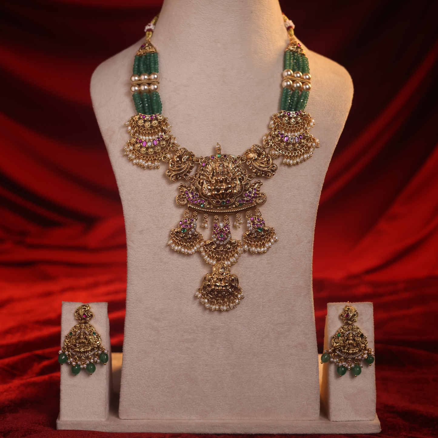 Goddess Lakshmi Antique Gold Temple Necklace Set
